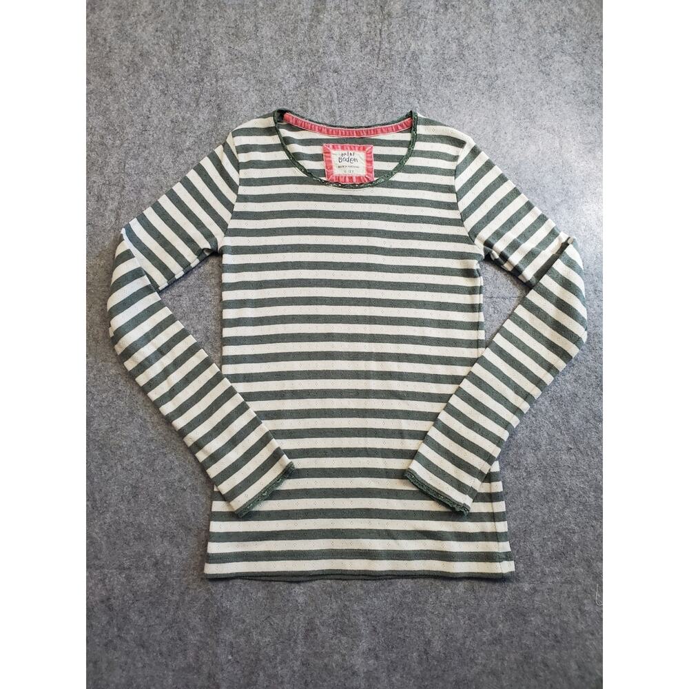 Girl's Mini Boden Size 11-12Y Green & White Stripe Long Sleeve Top